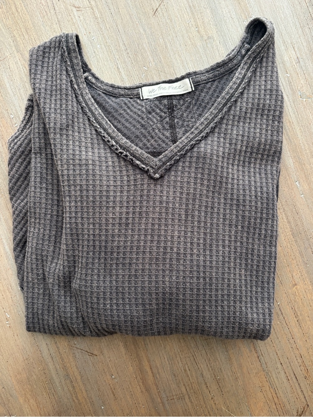 Free People Grey Waffle Knit V-Neck Tank